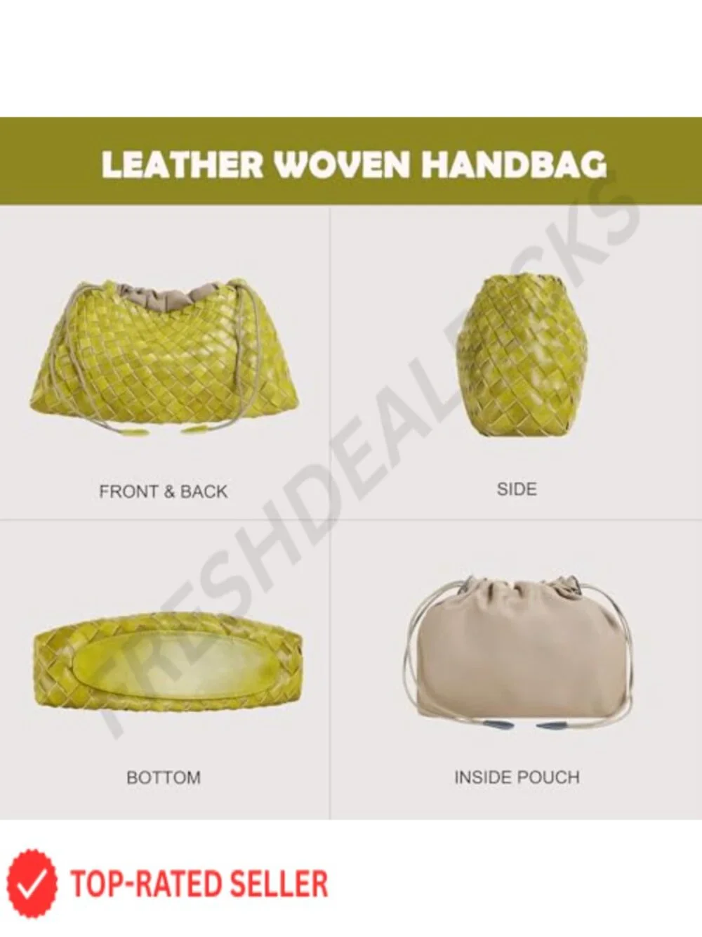 Woven Faux Leather Hobo Handbag Shoulder Tote Purse